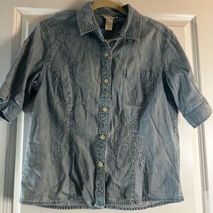 J. Jill Denim Out of the Blue Embroidered Button-Up Shirt Women’s Size 8